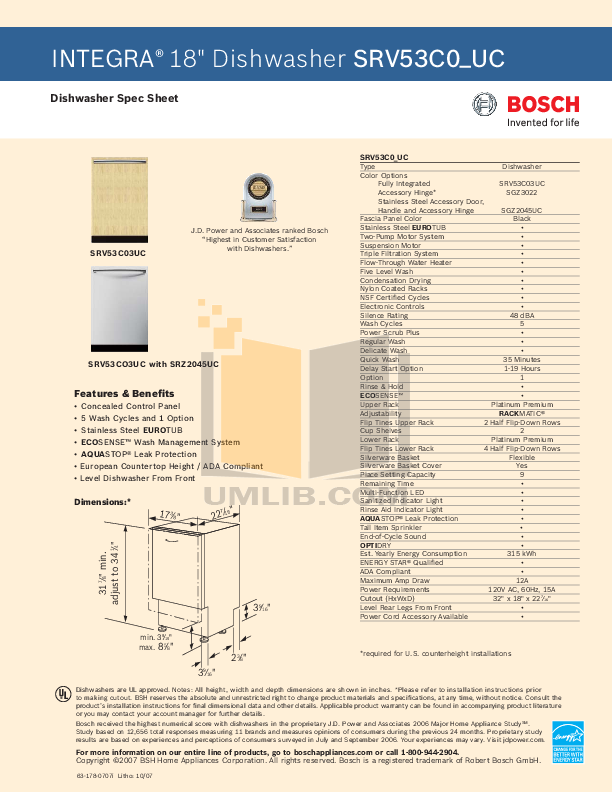 Download free pdf for Bosch Integra SRV53C03UC Dishwasher manual