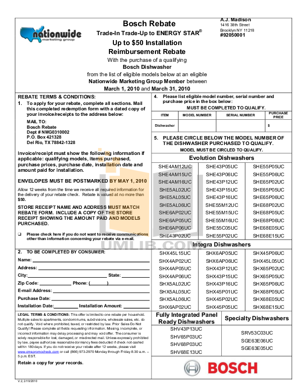 Download free pdf for Bosch Integra SRV53C03UC Dishwasher manual