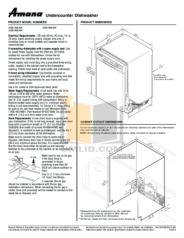 Download free pdf for Amana ADB1600AW Dishwasher manual