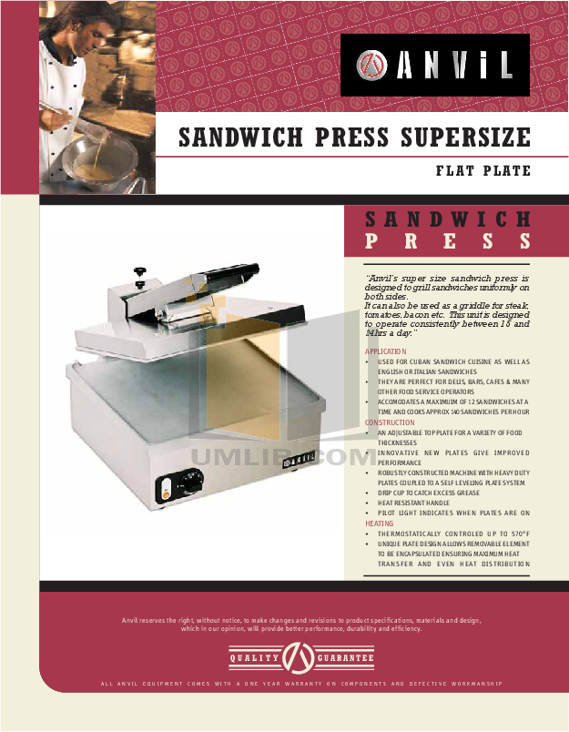 Download free pdf for Anvil TSA7012 Sandwich Maker Other manual