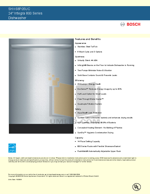 Download free pdf for Bosch Integra SHX68P05UC Dishwasher manual