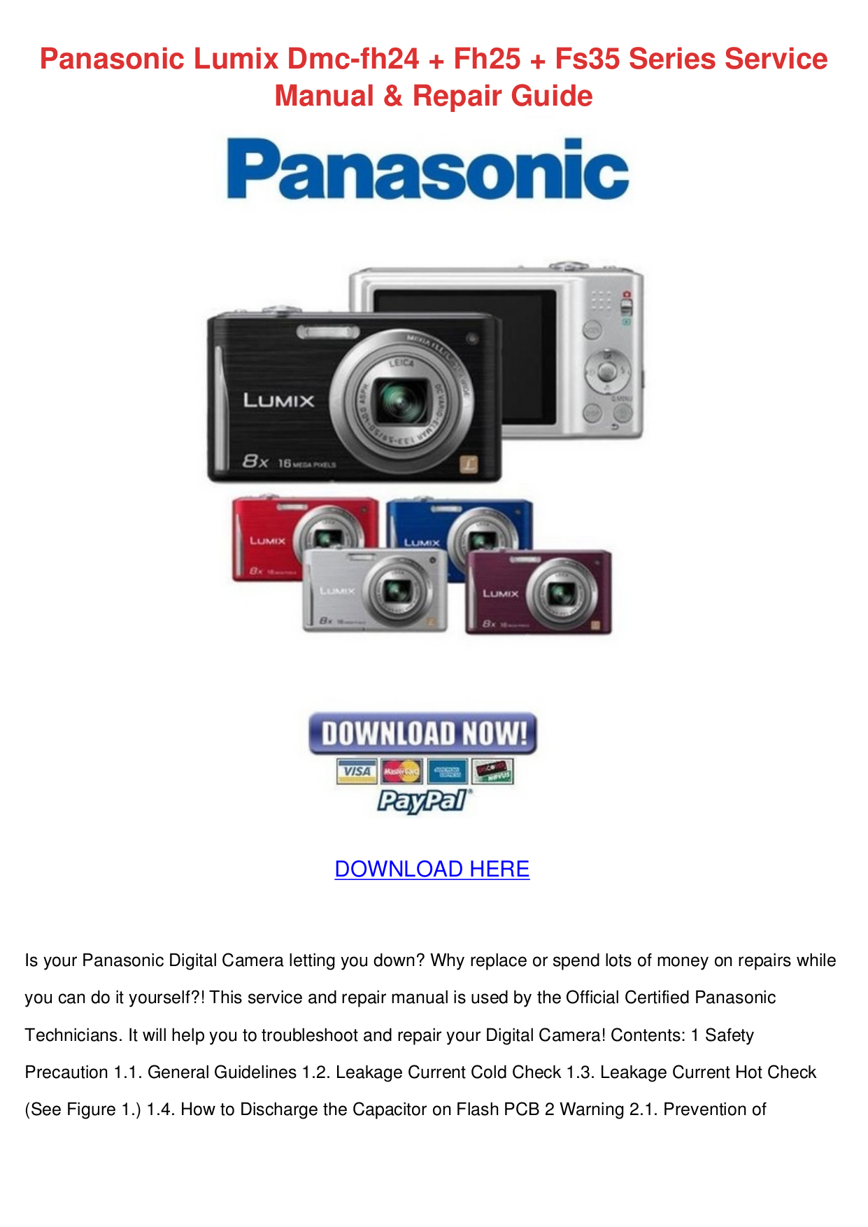 Download free pdf for Panasonic Lumix DMCFH24 Digital Camera manual