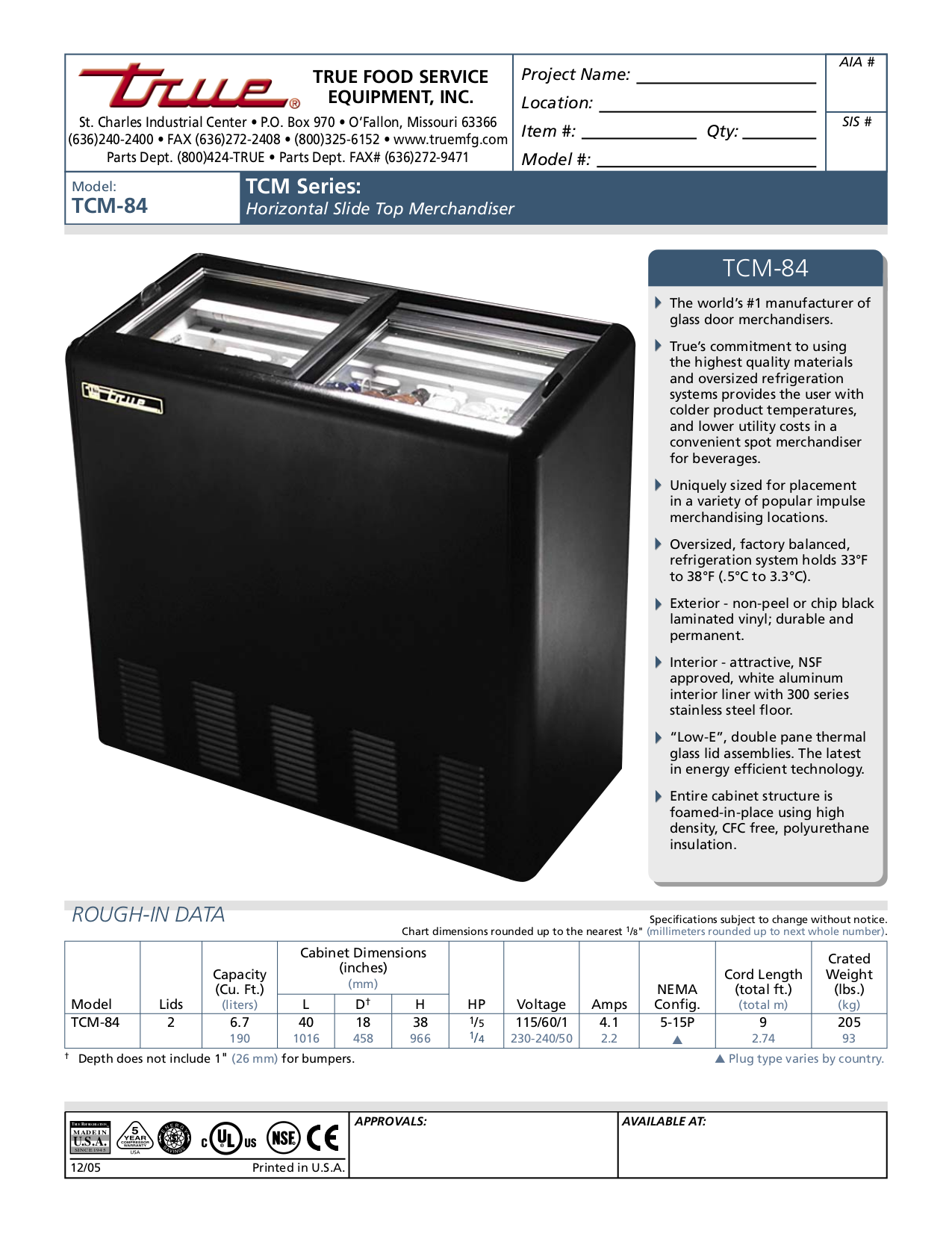 pdf for True Refrigerator TCM-84 manual