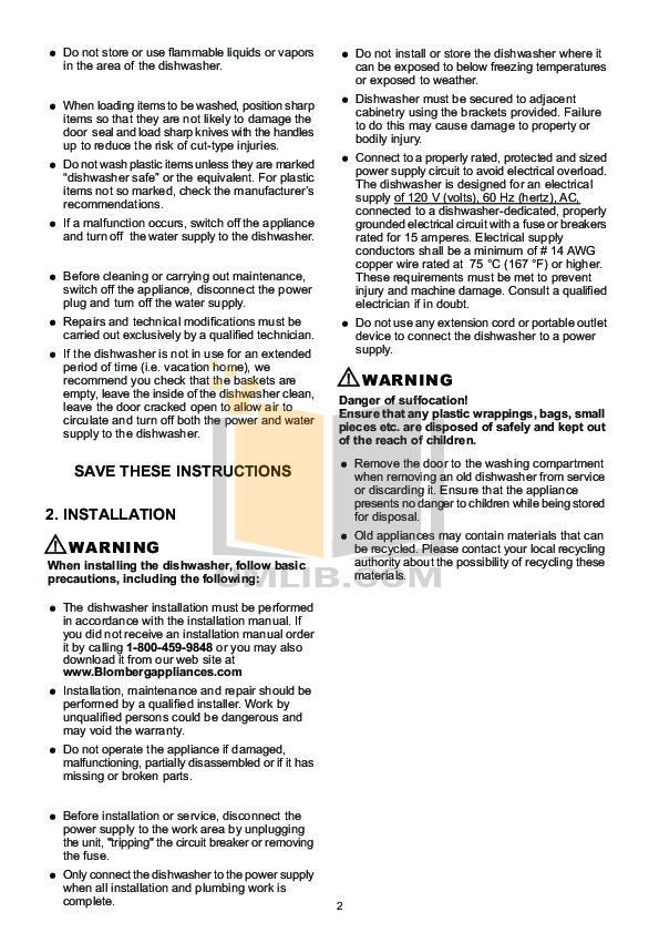 PDF manual for Blomberg Dishwasher DW15120