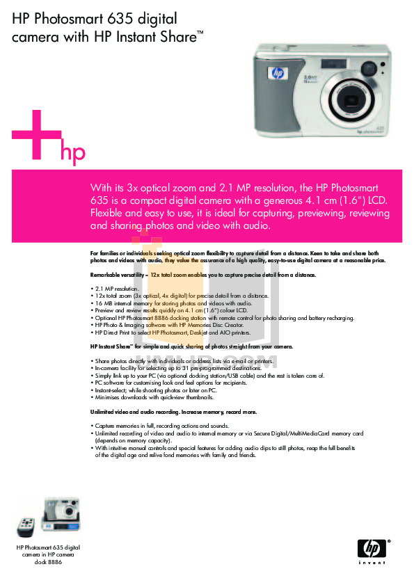 pdf for HP Digital Camera Photosmart 635 manual