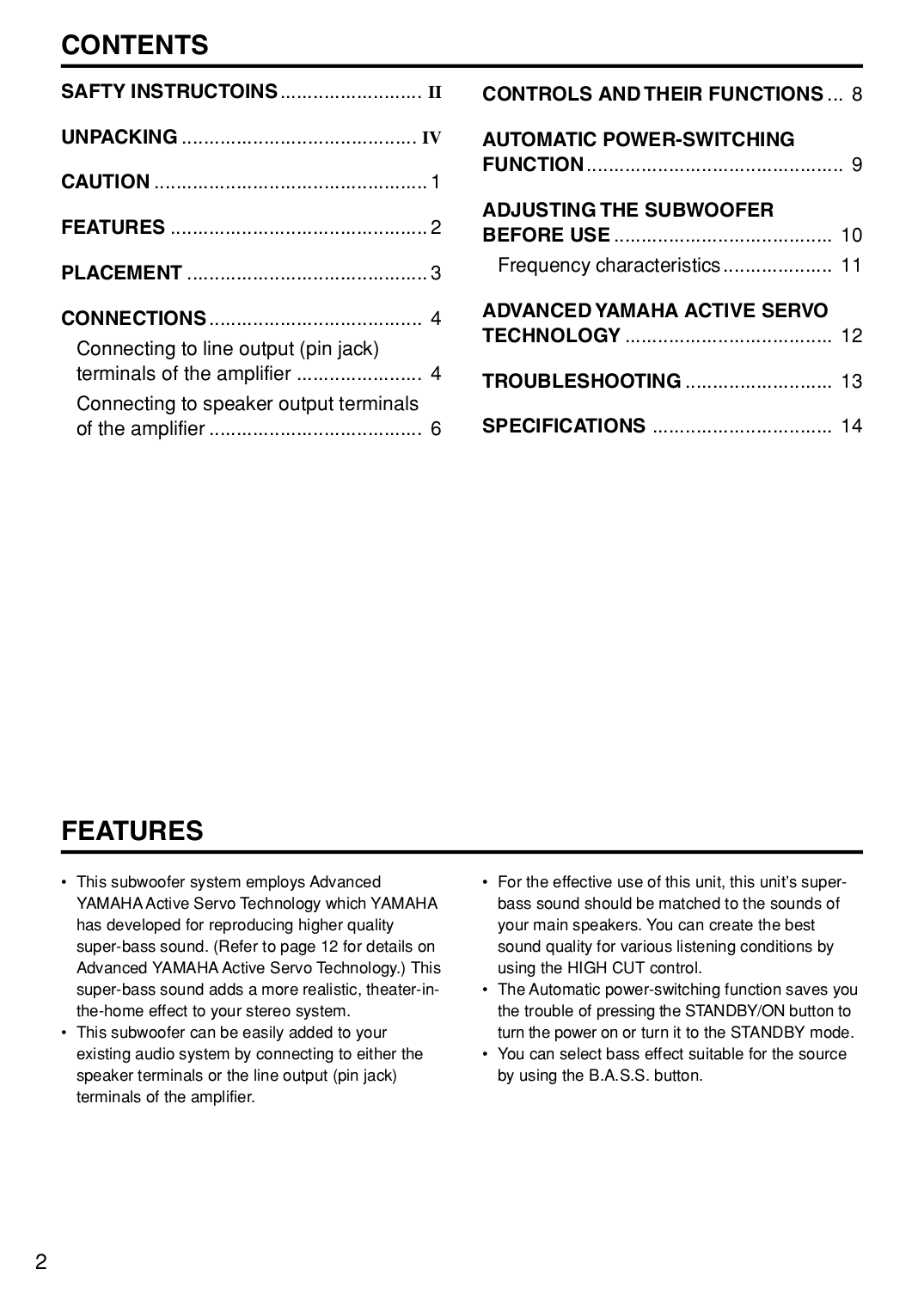 PDF manual for Yamaha Subwoofer YSTSW105