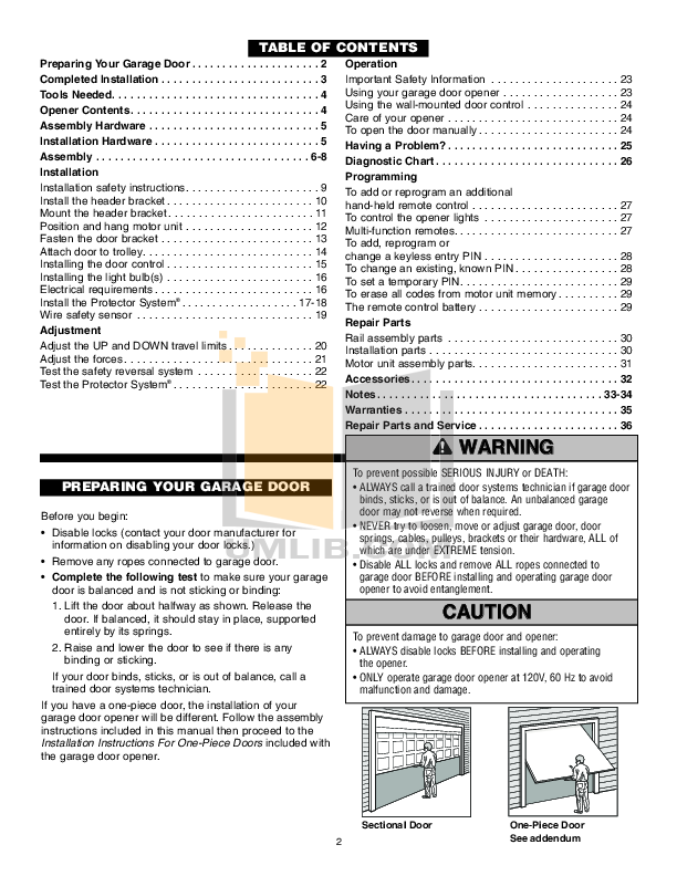 PDF manual for Chamberlain Other Whisper Drive 248754 Garage Door Openers