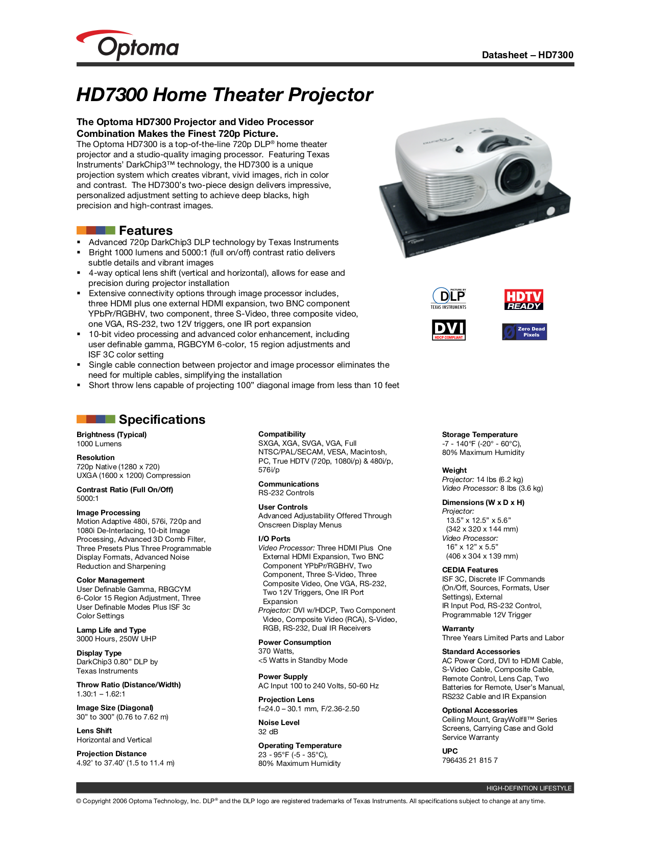 Download free pdf for Optoma HD7300 Projector manual
