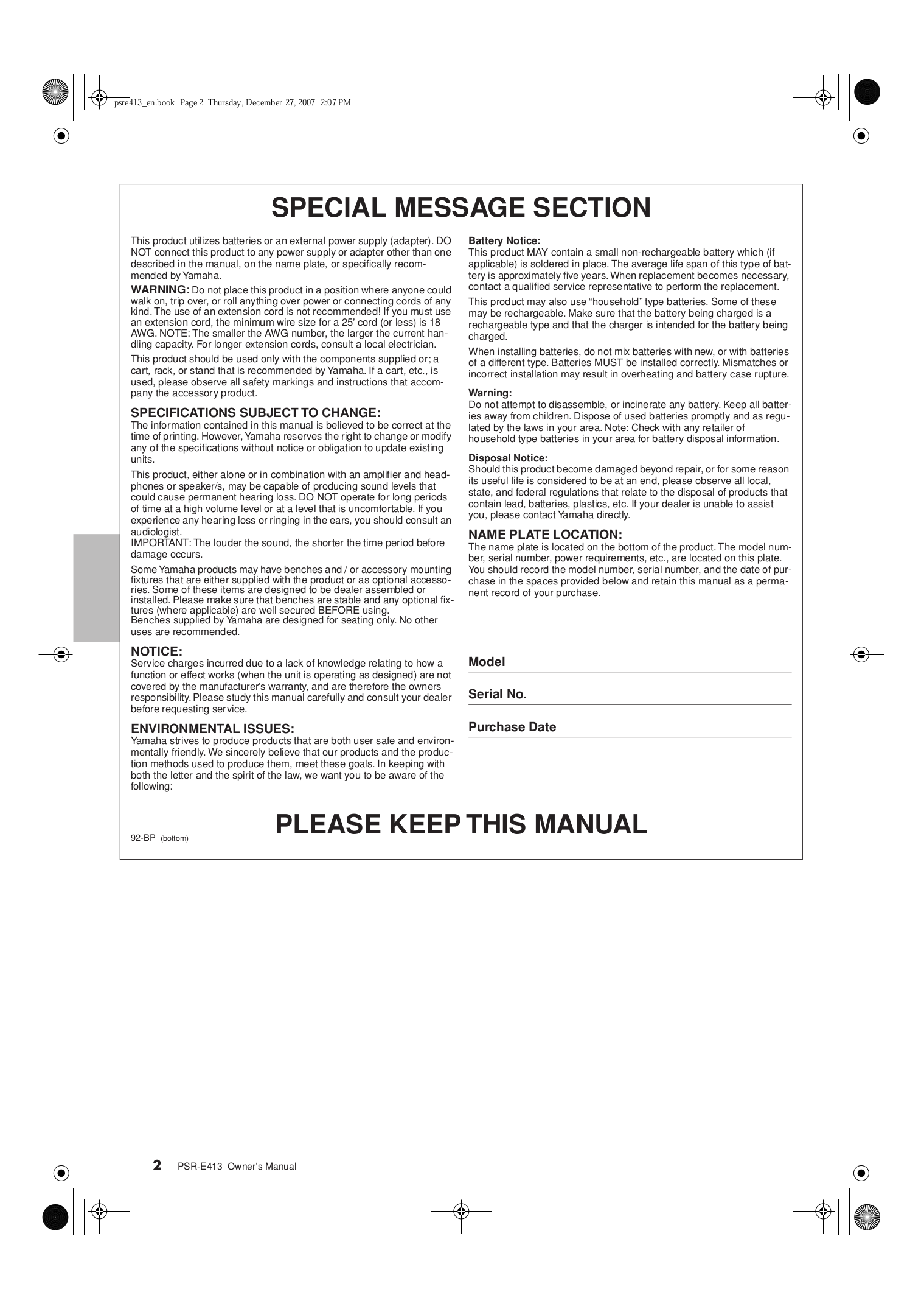 PDF manual for Yamaha Music Keyboard PSR-E403