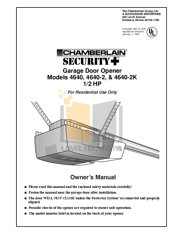 Download free pdf for Chamberlain 46402K Garage Door Openers Other manual