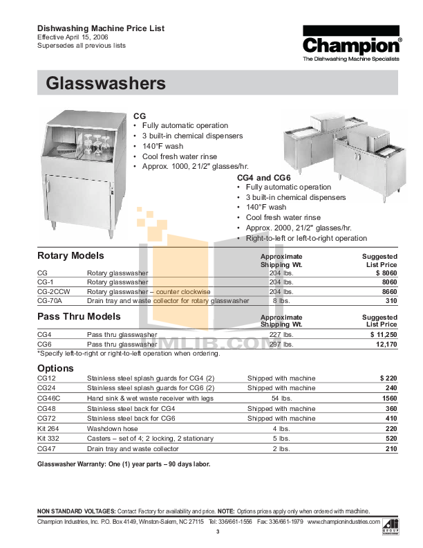 PDF manual for Champion Dishwasher DL1000