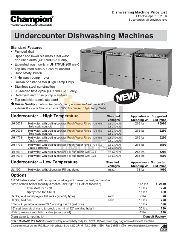 PDF manual for Champion Dishwasher DL1000