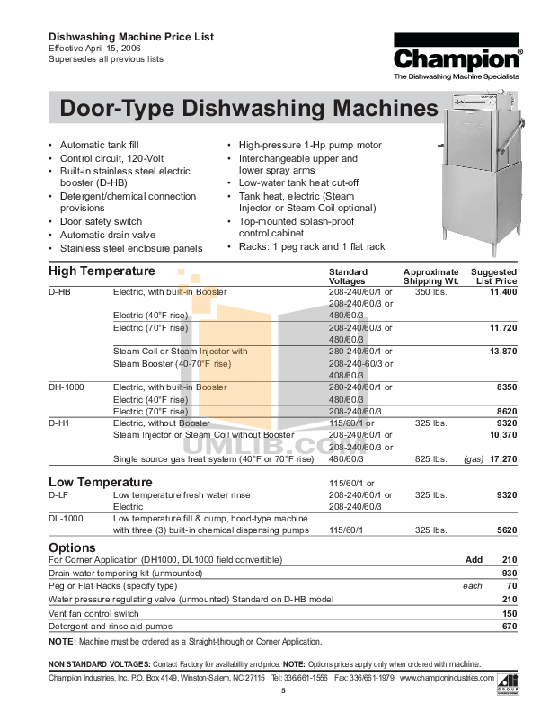 PDF manual for Champion Dishwasher DL1000
