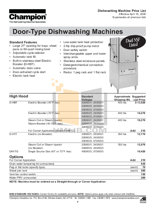 PDF manual for Champion Dishwasher DL1000