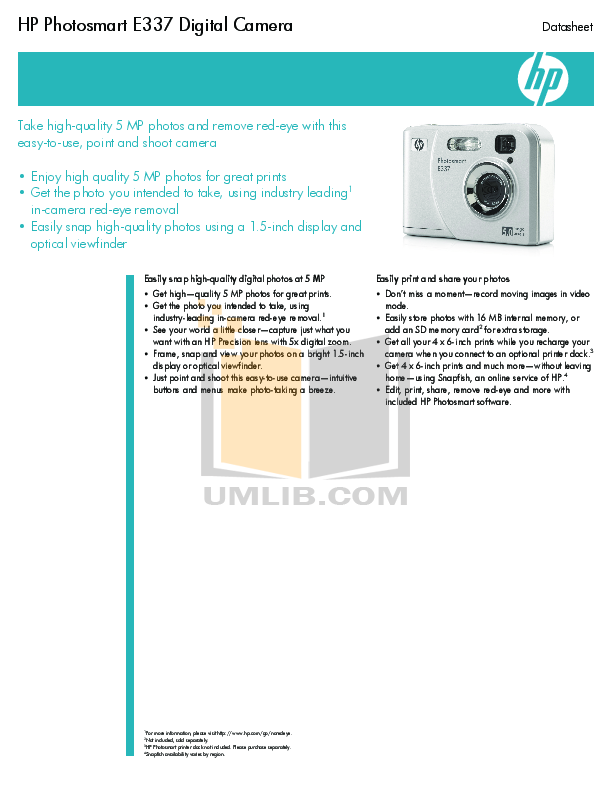 pdf for HP Digital Camera Photosmart E337 manual