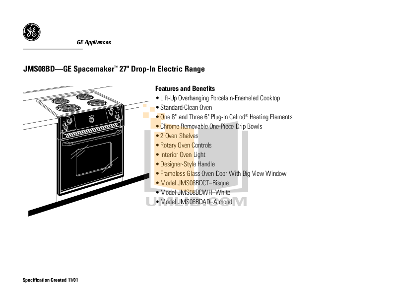 PDF manual for GE Range Spacemaker JMS08BDWH