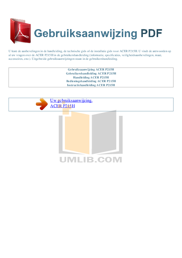 Download free pdf for Acer P215H Monitor manual