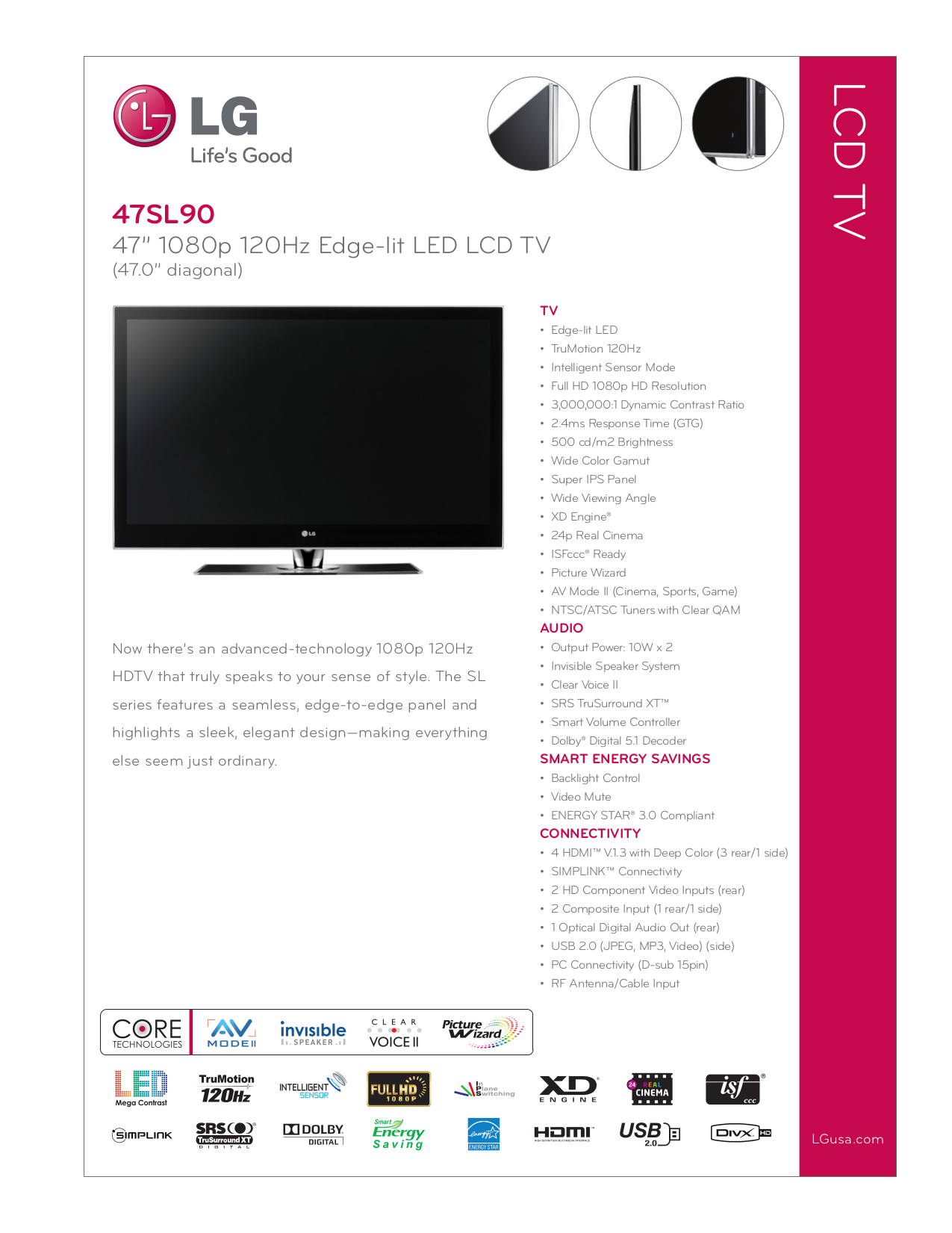 Download free pdf for LG 47SL90 TV manual