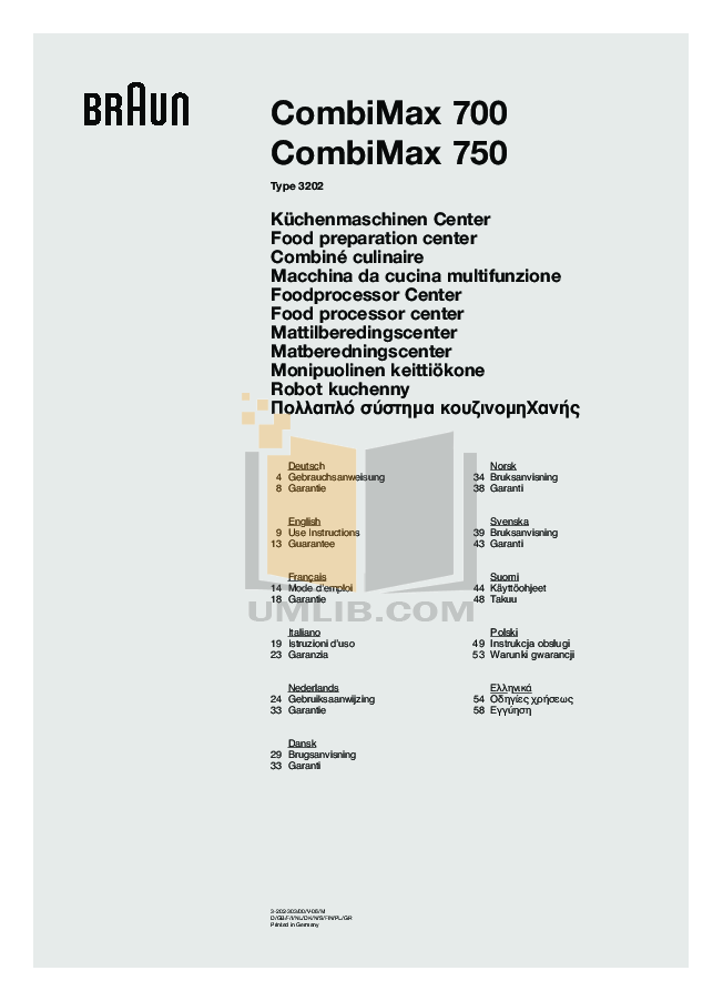 Download free pdf for Braun CombiMax K600 Food Processor manual
