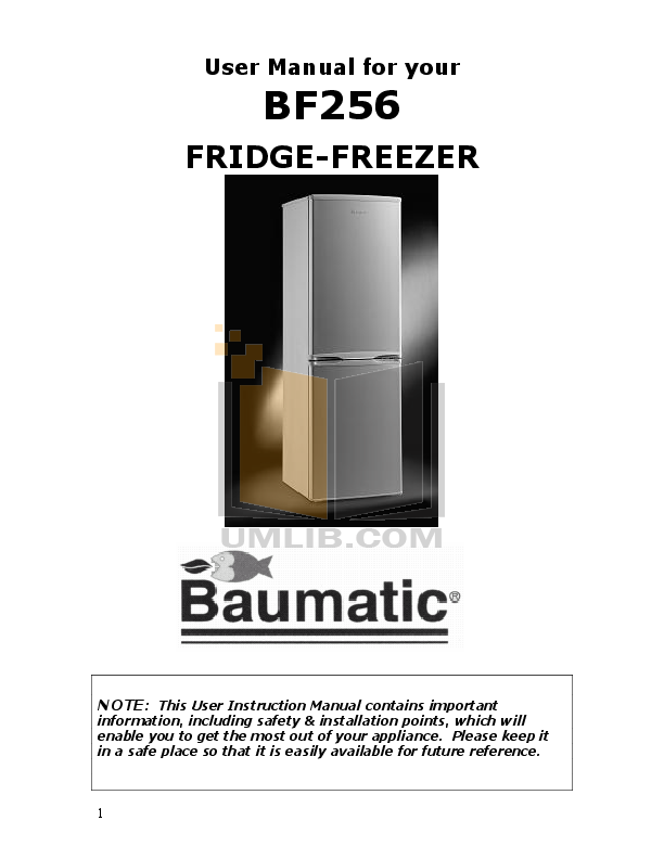 PDF manual for Baumatic Freezer BF256