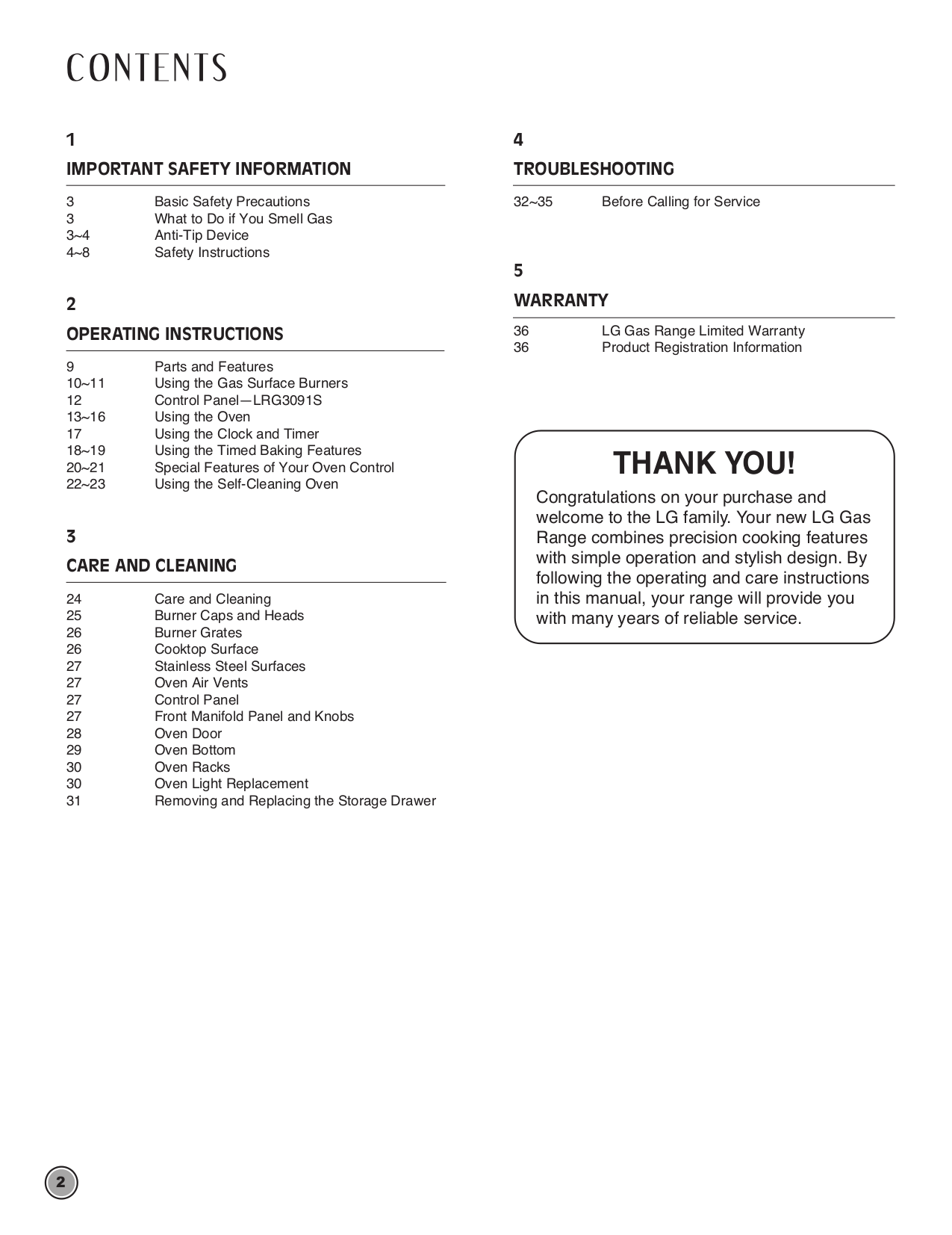 PDF manual for LG Range LRG3091ST