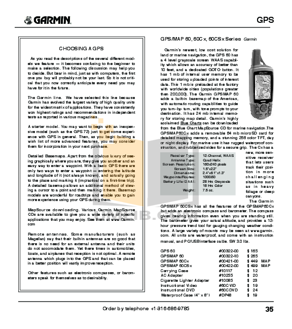 Download free pdf for Garmin GPSMAP 60CSx GPS manual