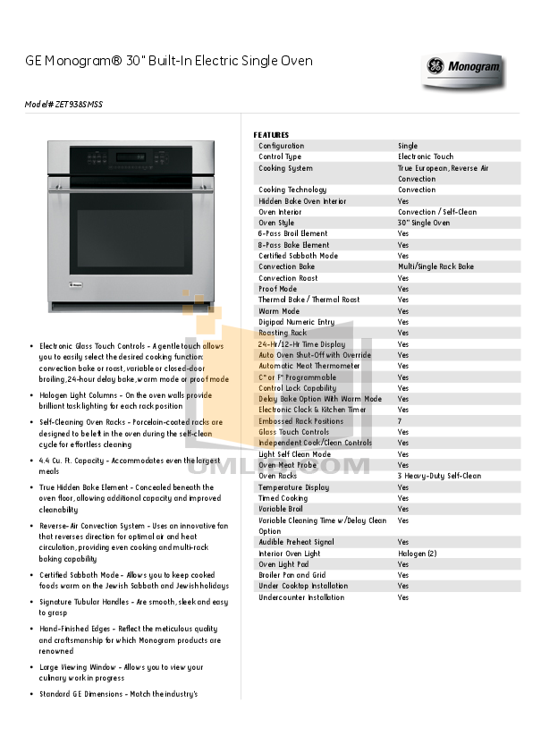 Download free pdf for GE Monogram ZET938SMSS Oven manual
