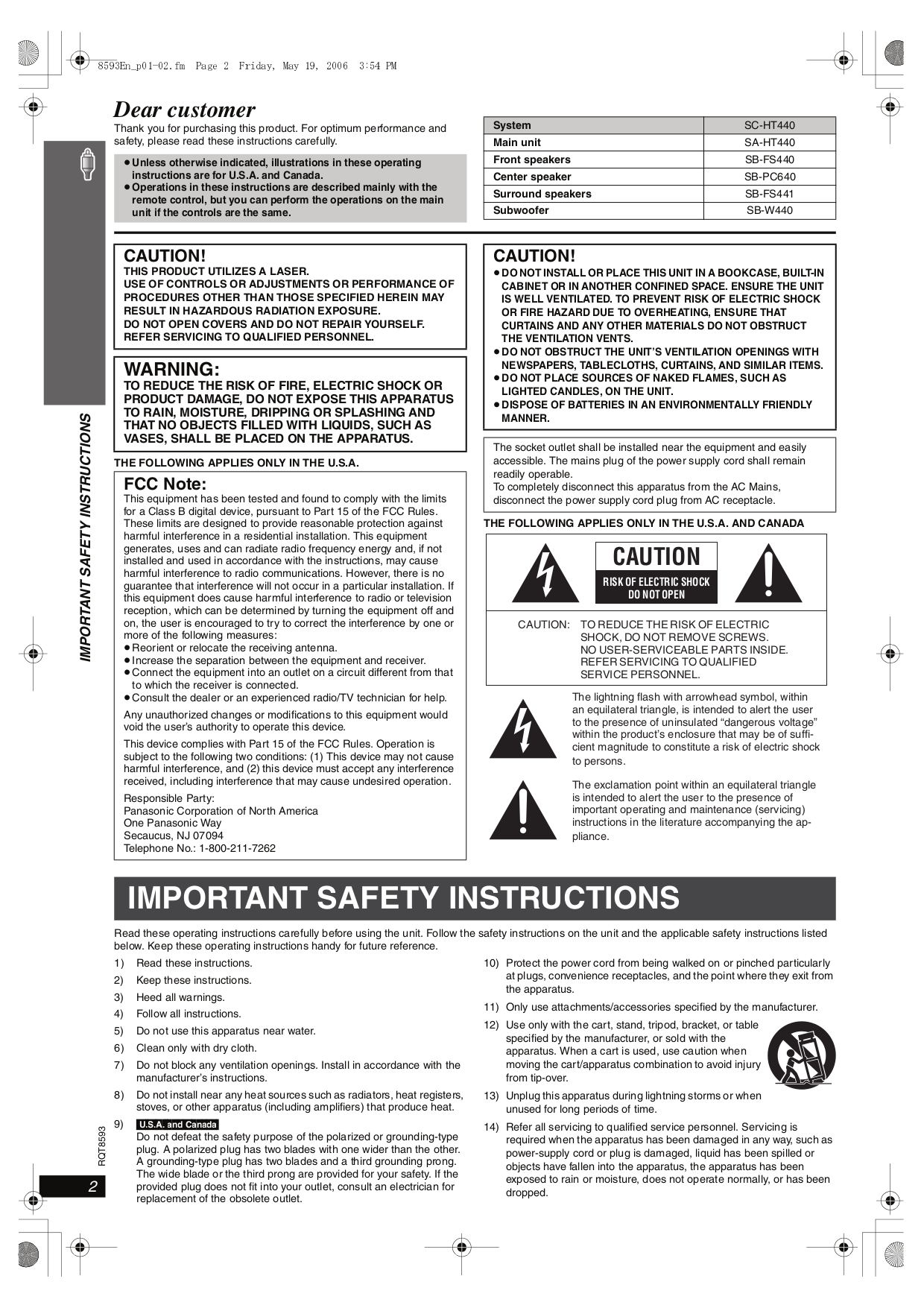 PDF manual for Panasonic Home Theater SA-HT440