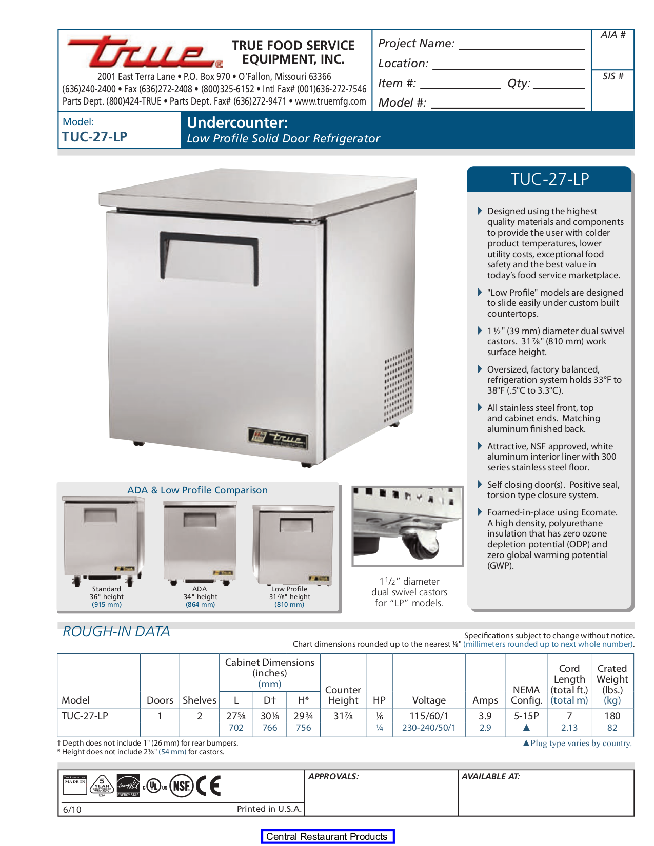 pdf for True Refrigerator TUC-27 manual