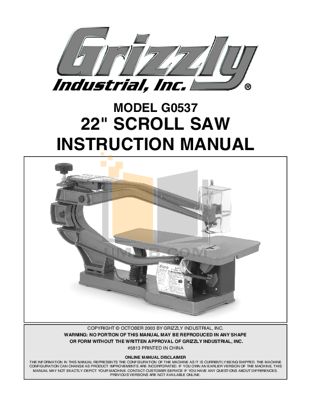 Download free pdf for Grizzly G0537 Scroll Saw Other manual