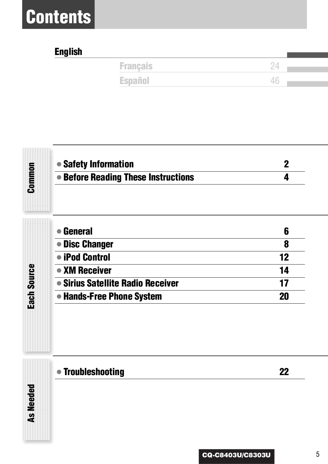 PDF manual for Panasonic Car Receiver CQC8303U