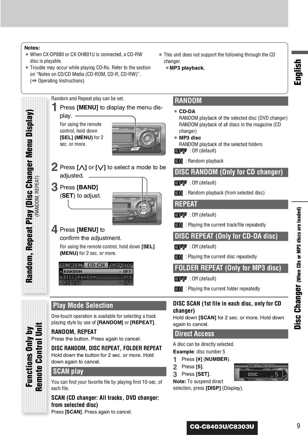 PDF manual for Panasonic Car Receiver CQC8303U