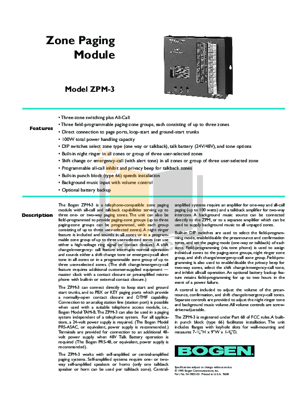 PDF Manual For Bogen Other TAM-B Telephone Access Module