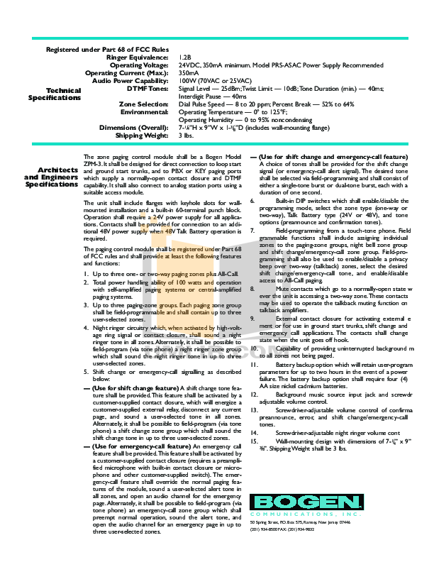 PDF Manual For Bogen Other TAM-B Telephone Access Module