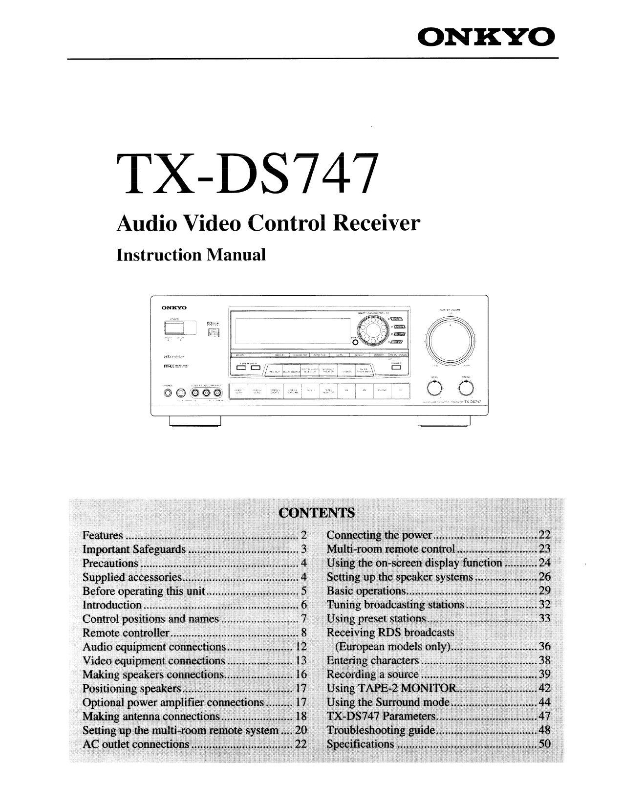 Download free pdf for Onkyo TX-DS747 Receiver manual