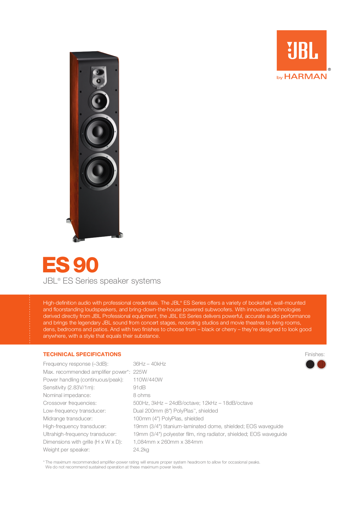 Download free pdf for JBL ES90 Speaker manual