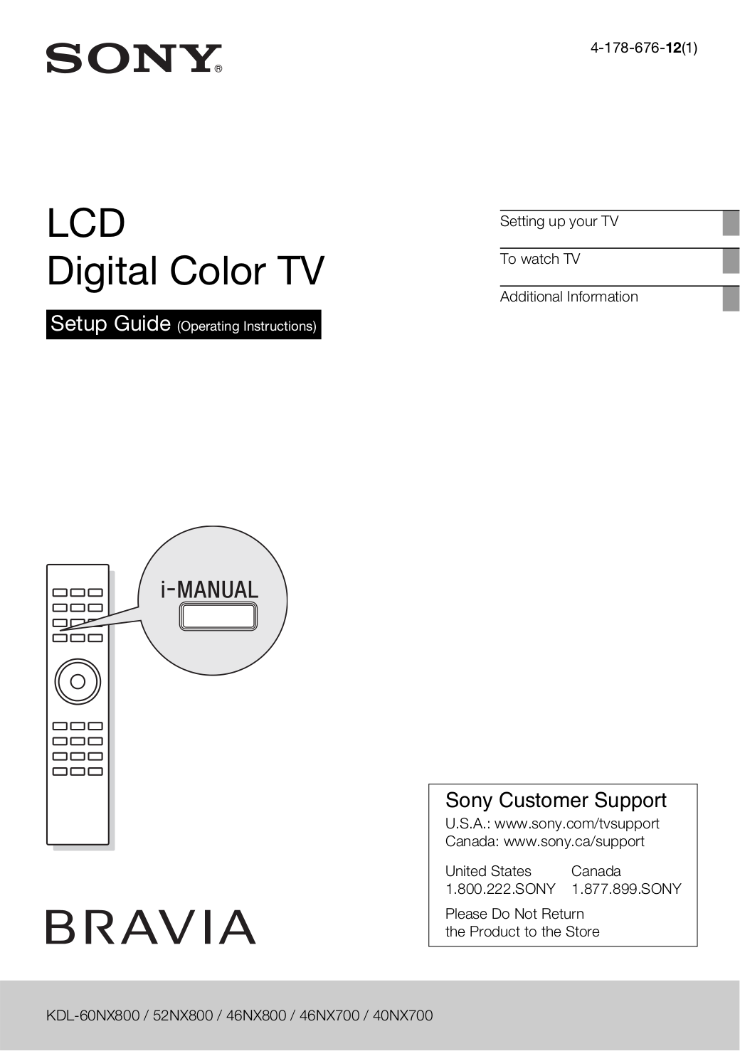 PDF manual for Sony TV BRAVIA KDL46NX800