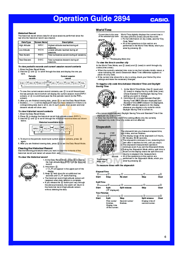 PDF manual for Casio Watch SGW100B3V