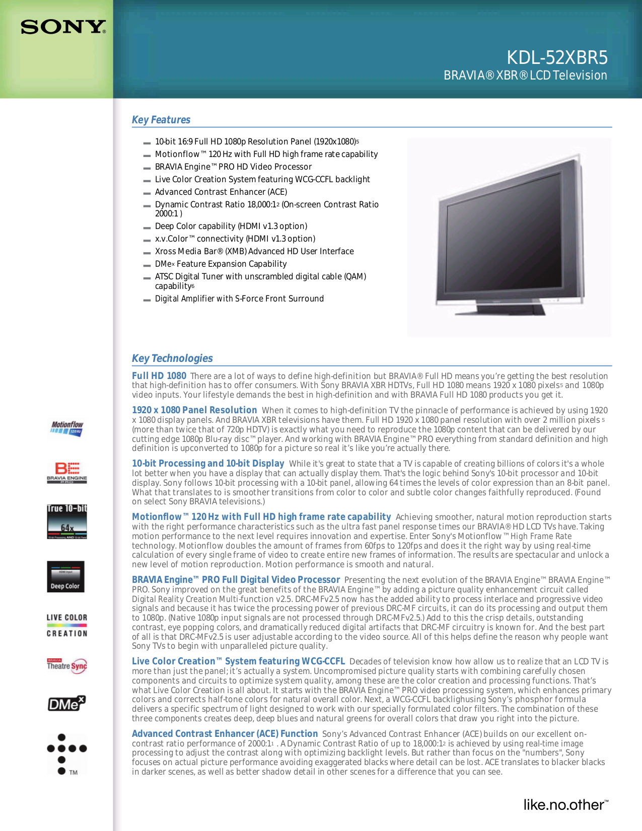 Download free pdf for Sony BRAVIA KDL-52XBR5 TV manual