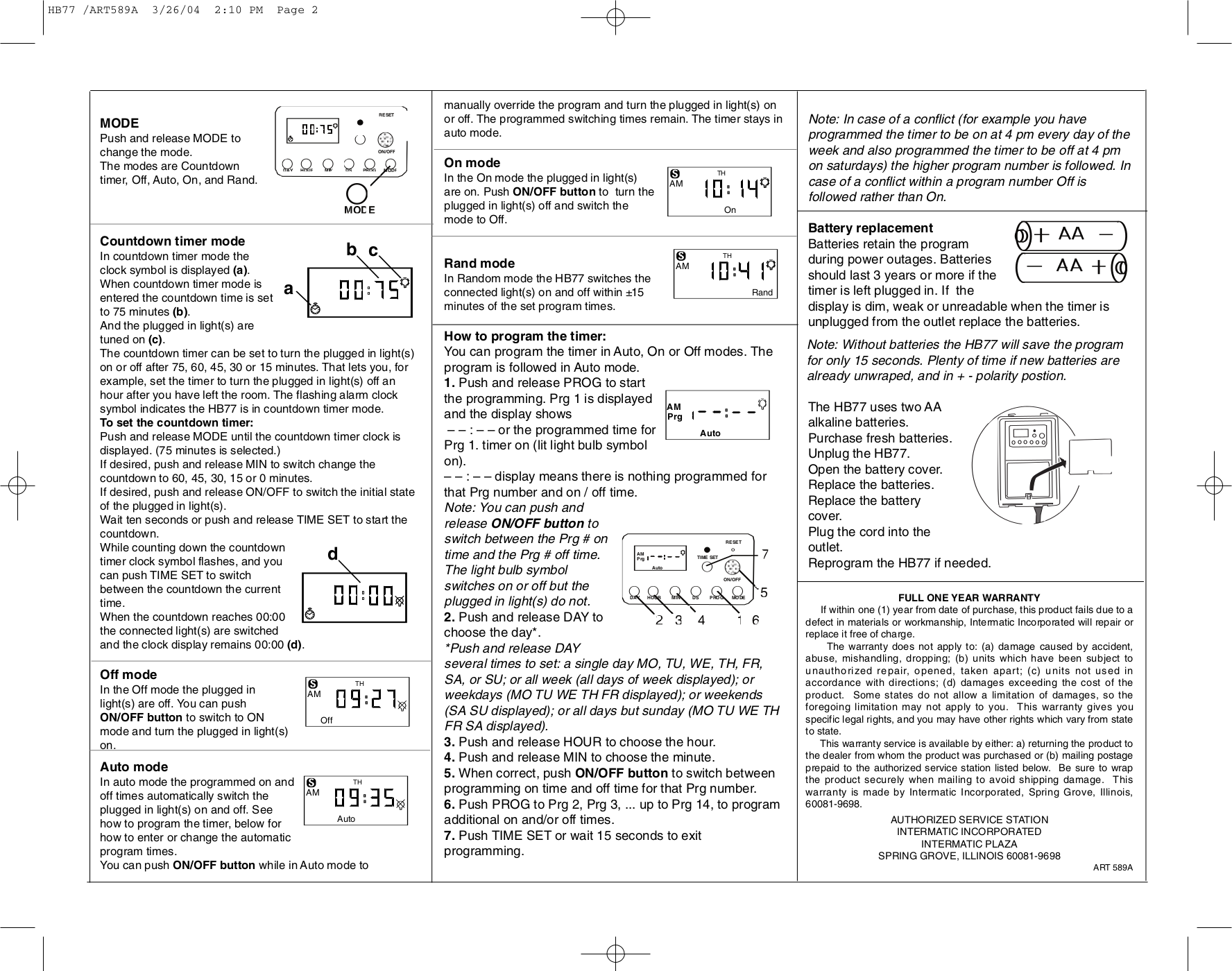 PDF manual for Intermatic Other HB77 Timers