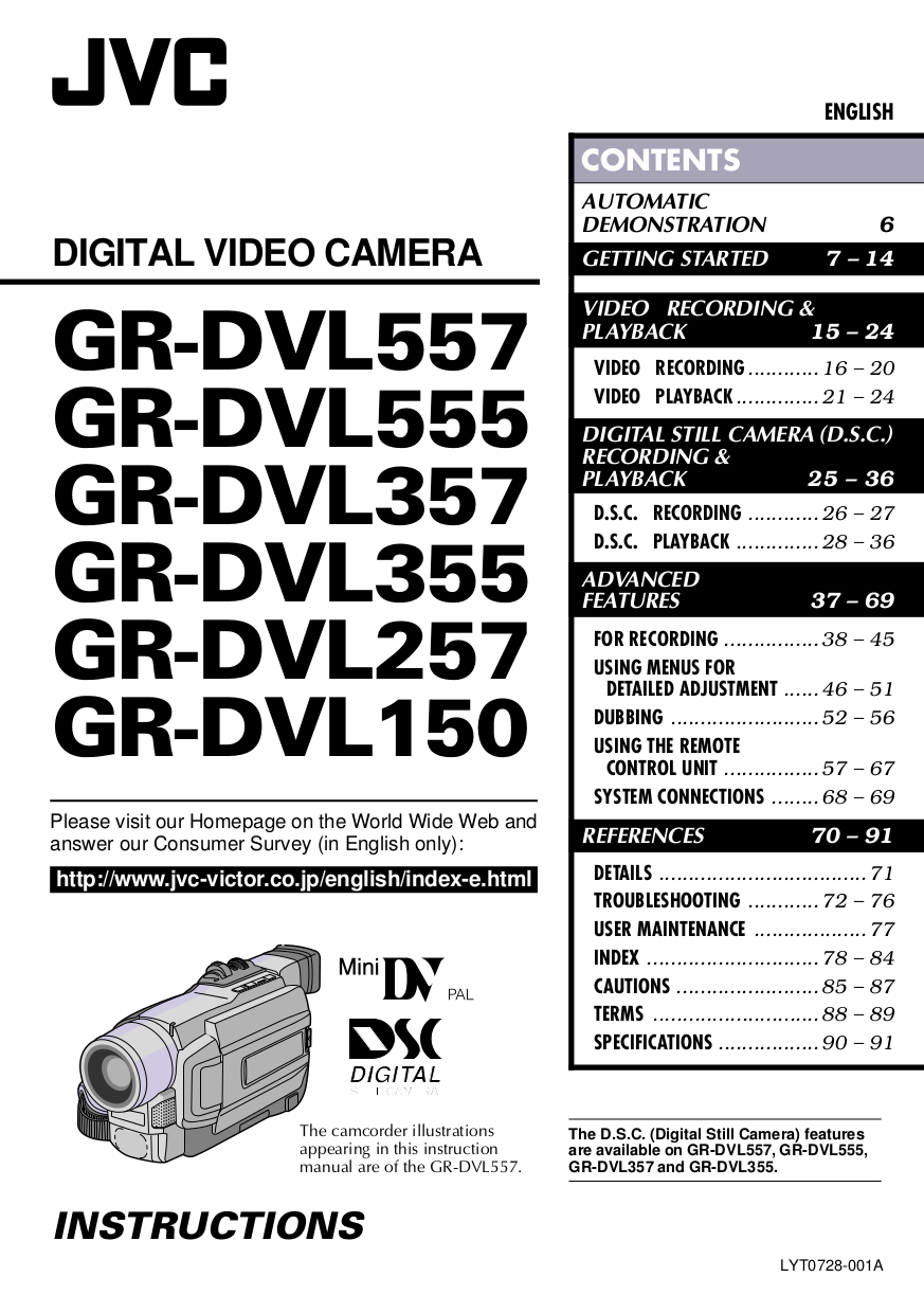 Download free pdf for JVC GRDVL355EG Camcorders manual