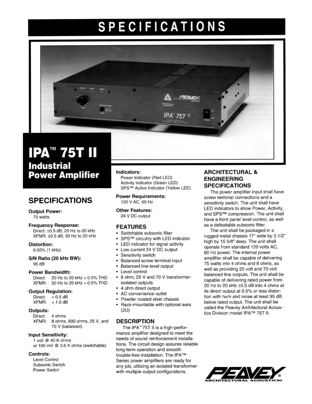 PDF manual for Peavey Amp IPA 300T