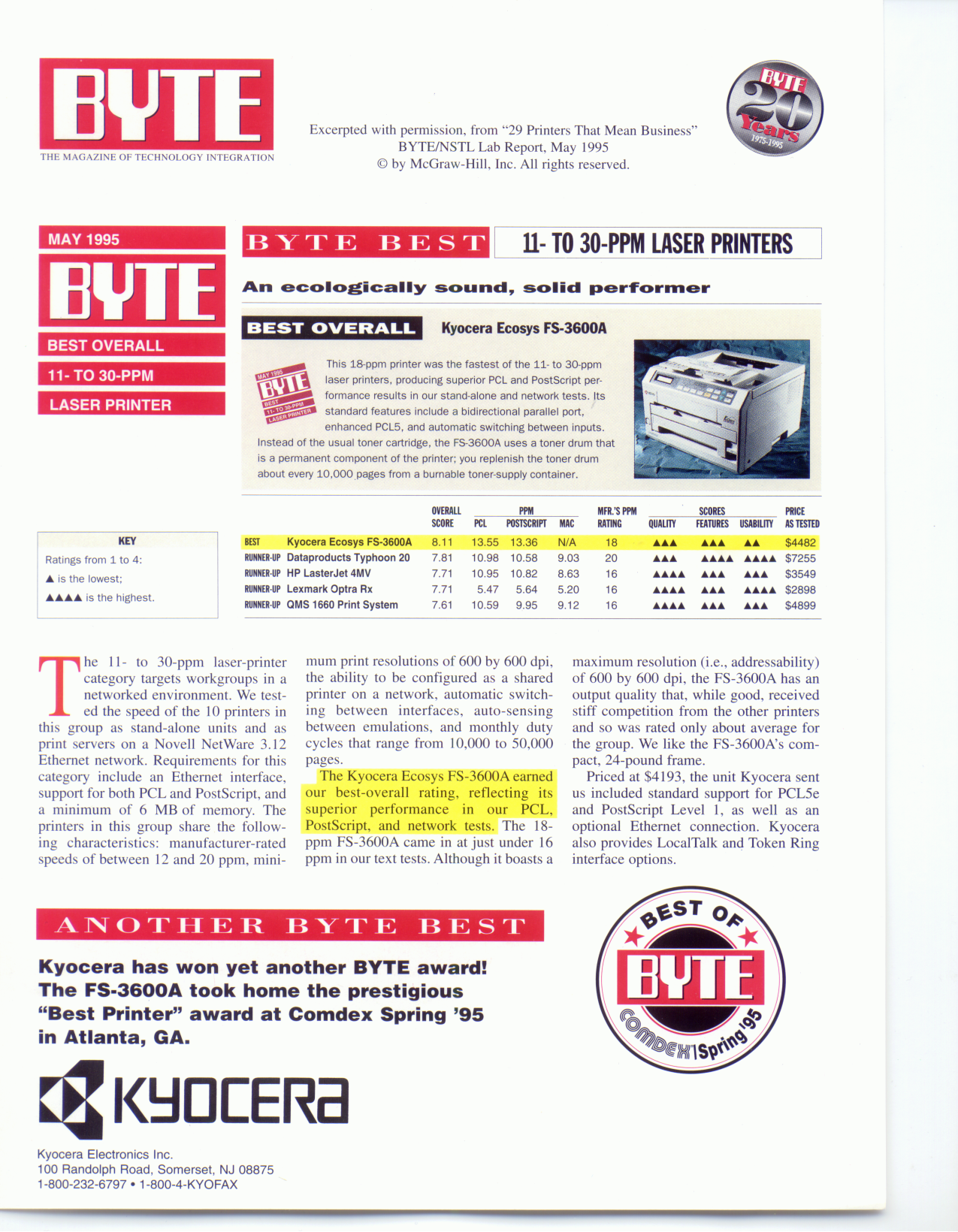 Download free pdf for Kyocera FS-3600A Printer manual