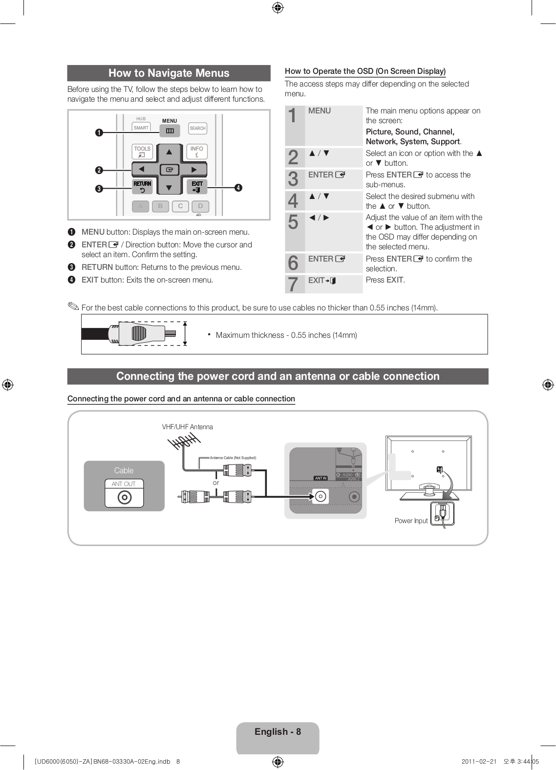PDF manual for Samsung TV UN55D6000