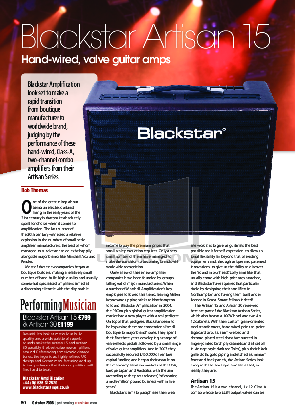 Download free pdf for Blackstar Artisan Artisan 30 Amp manual
