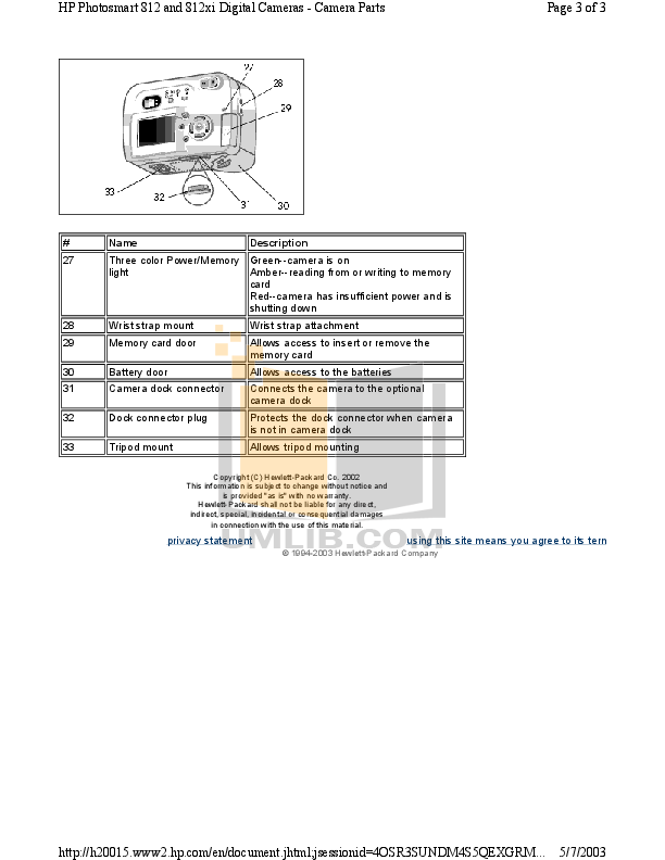 HP Digital Camera Photosmart 812xi pdf page preview
