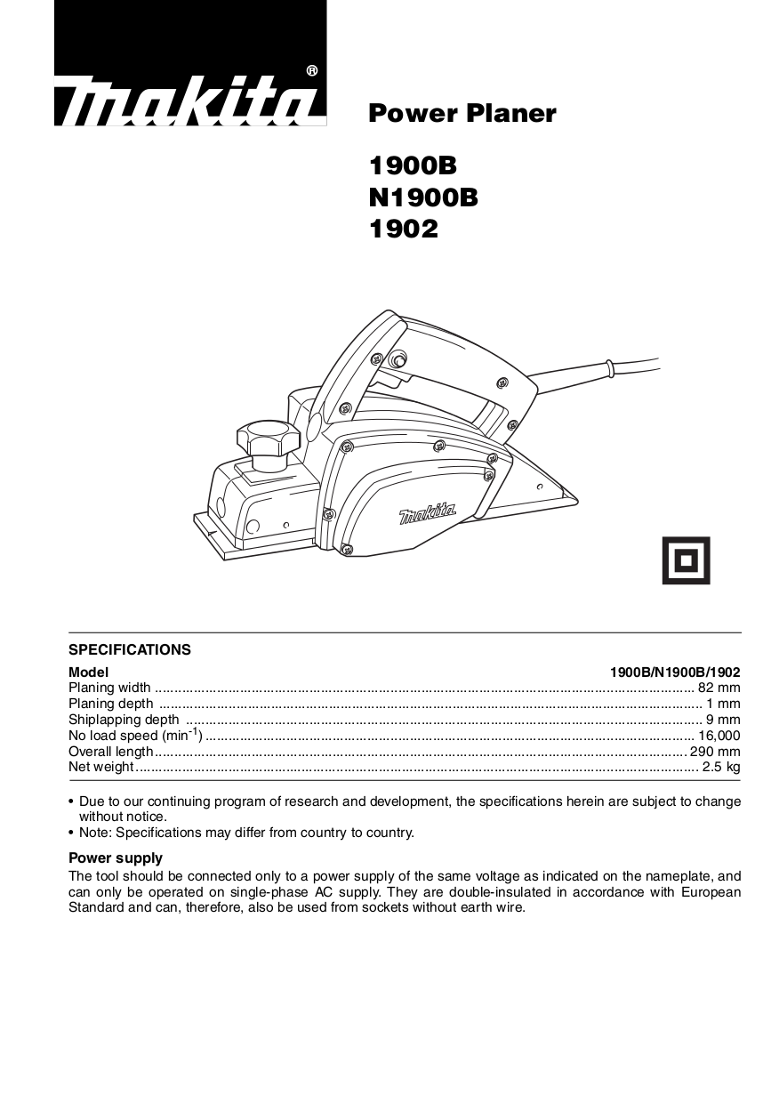 Download free pdf for Makita N1900B Power Planer Other manual