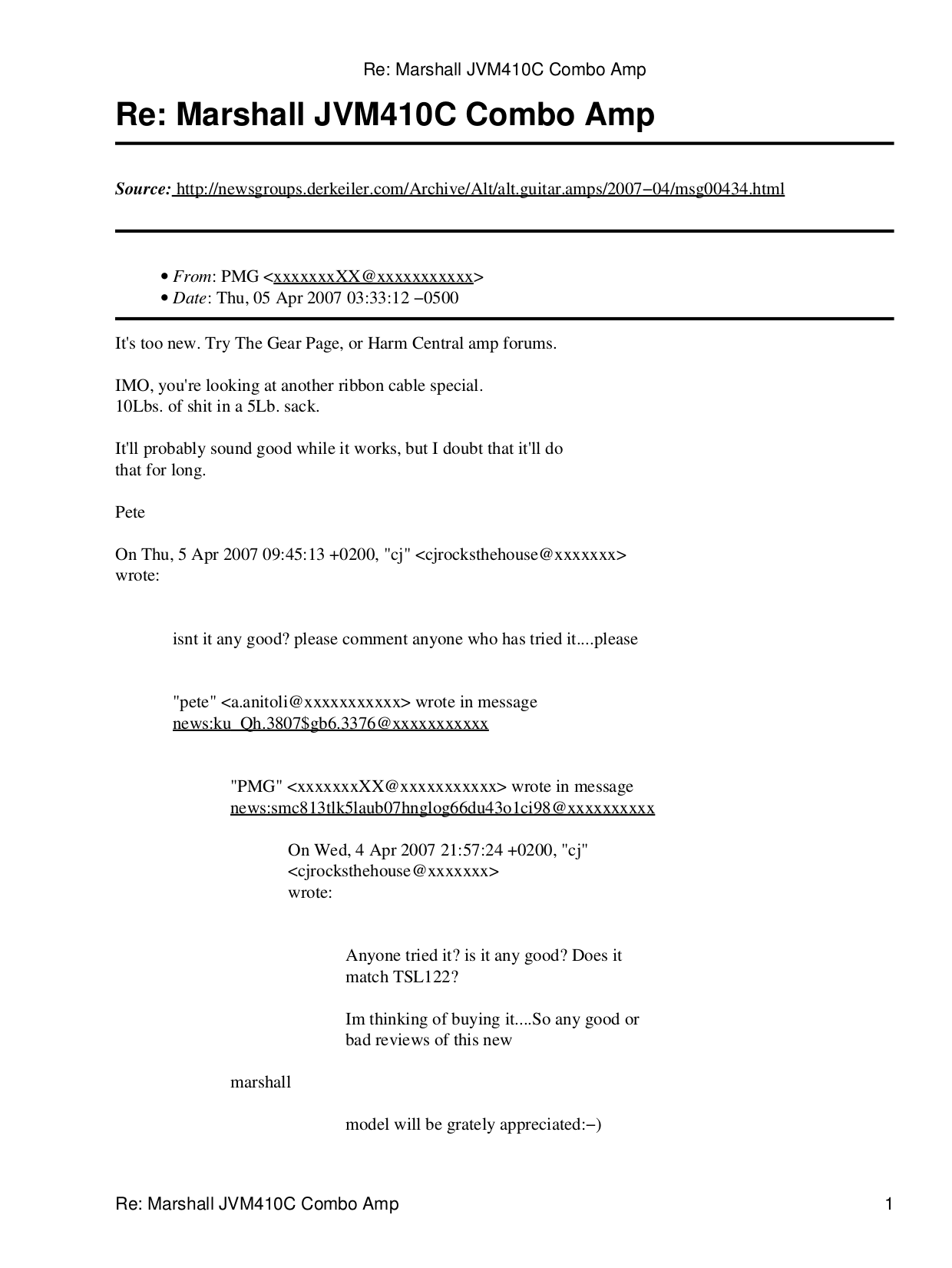 Download free pdf for Marshall JVM410C Amp manual