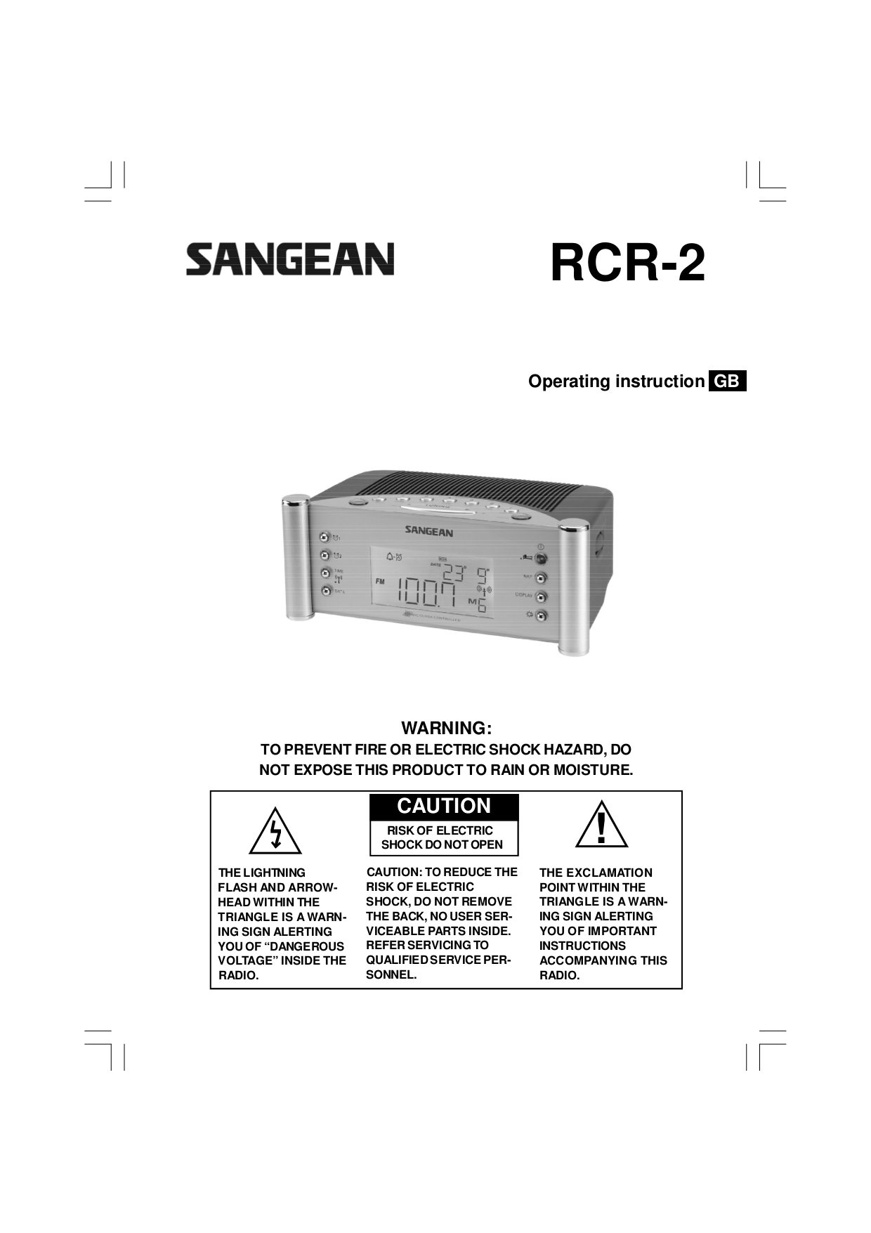 Download free pdf for Sangean RCR-2 Clock Radio manual