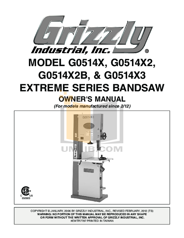 Download free pdf for Grizzly G0514X3 Bandsaws Other manual